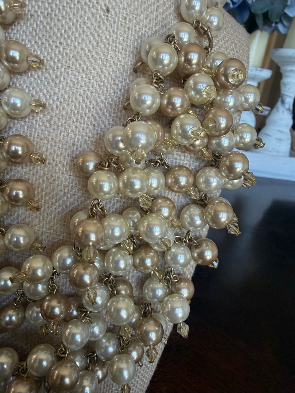 Pearl Cluster Statement Necklace - Cream/Gold - Picture 2 of 6